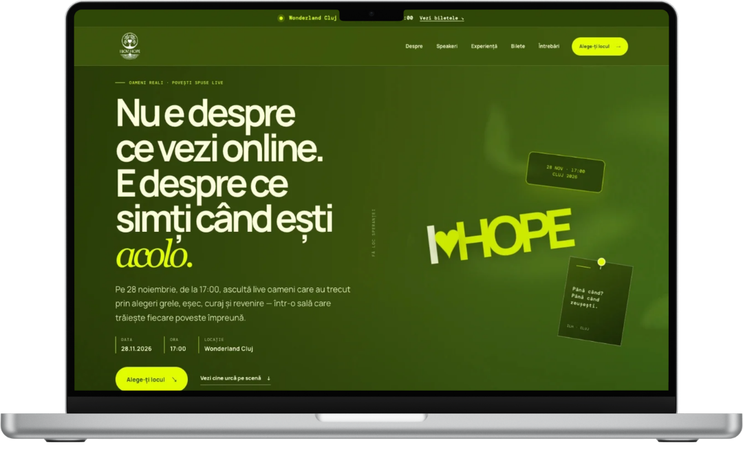 I Love Hope Cluj — proiect live prezentat pe laptop